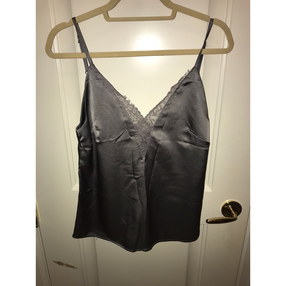 Grey lace silky top